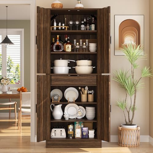 Unikito 71" Tall Farmhouse Kitchen Pantry Storage Cabinet with Barn Doors | Storage Drawer, Adjustable Shelves, Wooden Storage Cupboard, Versatile for Kitchen, Dining Room, Bathroom, Utility Room