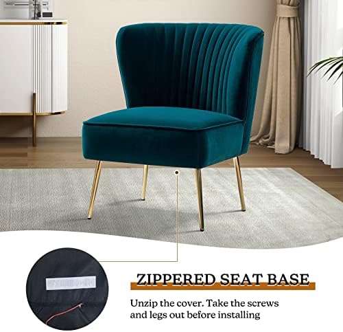 HULALA HOME Velvet Accent Chair, Modern Upholstered Cute Side Chair with Gold Metal Legs, Armless Wingback Slipper Chair Comfy Living Room Chair for Bedroom Guest Room Vanity,Teal