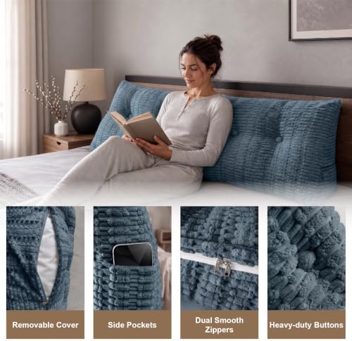 Headboard Pillow Twin, Dorm Wedge Pillow, Bed Pillows for Sitting up in Bed, Dorm Bed Headboard for Read, Work, Play in Beds, Daybed Backrest Pillows with Removable Washable Cover, Navy Blue