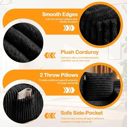 Erament Boneless Loveseat Convertible Sofa Bed, Folding Floor Futon Sleeper Sofa Couch Bed- Boneless Foldable Couch, Corduroy Pull Out Sofa Bed with 2 Pillows for Living Room & Bedroom