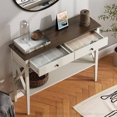 ChooChoo 39" Farmhouse Entryway Table with Drawers and Storage Shelf