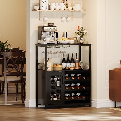 IDEALHOUSE Wine Bar Rack Cabinet with LED Lights, Small Coffee Bar Cabinet