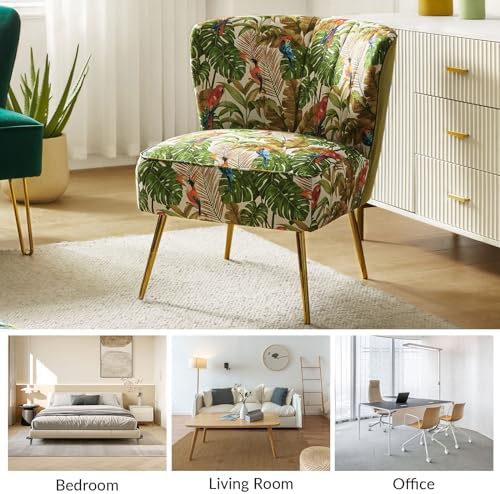 HULALA HOME Accent Chair with Golden Metal Legs, Comfy Tufted Wingback Living Room Chair Floral Fabric Small Armless Side Chair, Upholstered Slipper Chair for Bedroom, Reading Room Flower Print