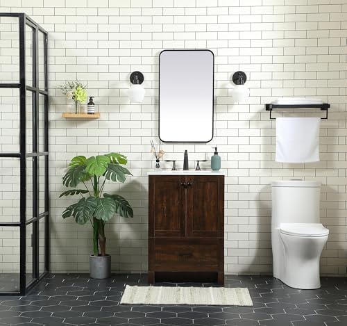 24" Pre-Assembled Bathroom Vanity with Sink, Engineered Wood, Ivory White Engineered Marble Countertop Attached, Single Rectangle Porcelain Sink, 1 Soft-Close Drawers, Expresso