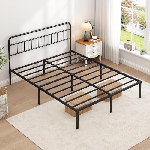 Queen Bed Frame with Classic Headboard, Black