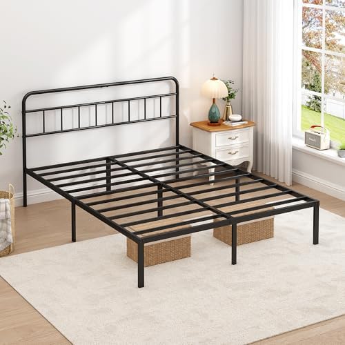 King Bed Frame with Classic Headboard, Black