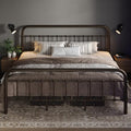 Allewie King Metal Bed Frame with Iron-Art Headboard, Antique Bronze