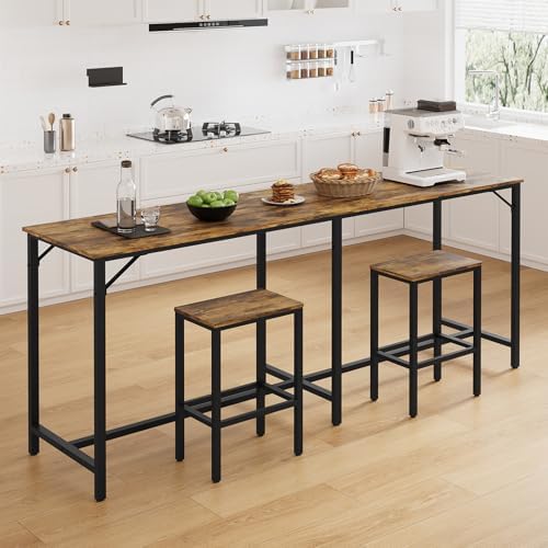 YATINEY 70.9" Bar Table and Chairs Set, Dining Table and Chair Sets, 3 Piece Counter Height Table and 2 Stools, Kitchen Table for Home Restaurant, Bar, Rustic Brown BT09BR