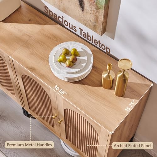 IFGET 34" Tall Modern Arched Sideboard Buffet Cabinet with Storage, Natural