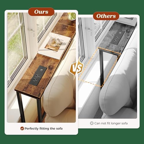 SUPERJARE 102.4 inch Narrow Behind Couch Table with Charging Stations