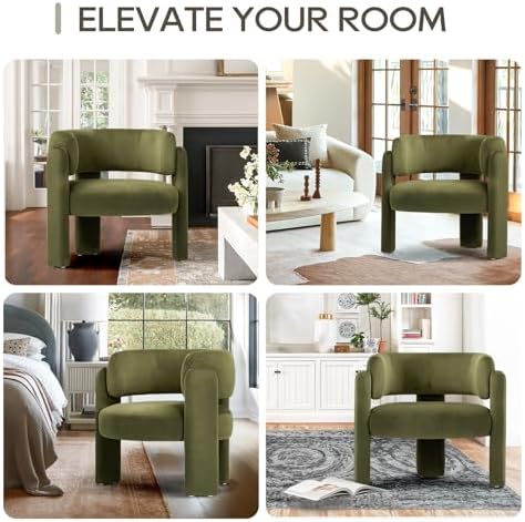 COLAMY Modern Velvet Accent Chair Set of 2, Upholstered Barrel Chairs, Comfy Side Arm Chairs with 3 Legs for Living Room, Bedroom, Reading, Green