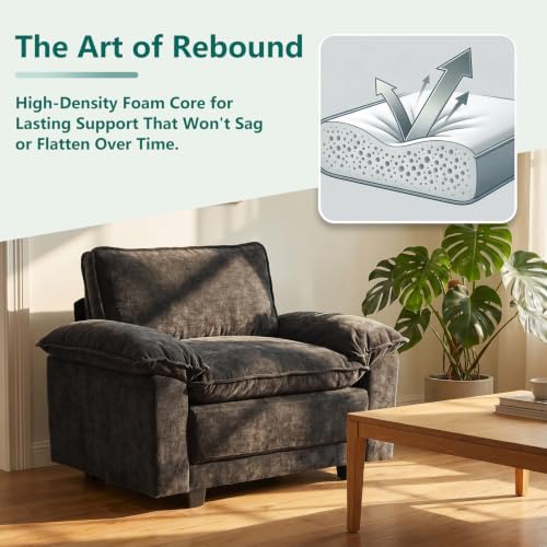 Modern Cloud Single Sofa, Comfy Chenille Couch for Living Room, Black