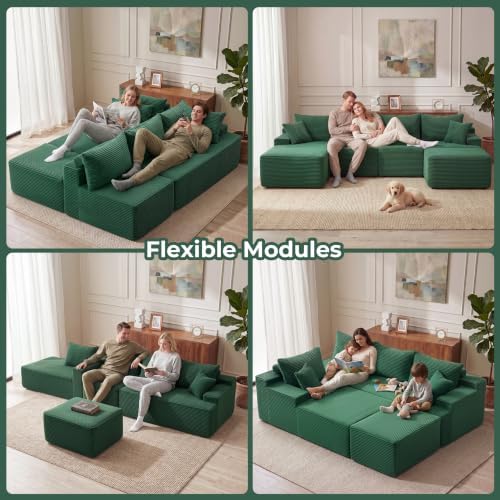 Mangodan Cloud Sectional Couch, Boneless Couches for Living Room, Green