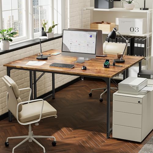 PRAISUN 55 X 20 Inch Computer Desk, Power Outlets, USB-C, Rustic Brown