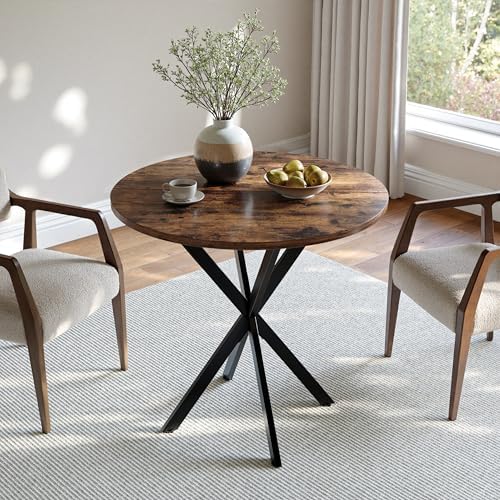 Unovivy 31.5" Small Round Dining Table for 2-4 Rustic Brown Dinner Table
