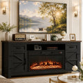 Fireplace TV Stand with Barn Door, 80 inch,Modern Black
