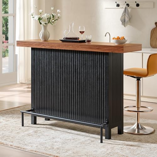 Okvnbjk 63-Inch 2-Tier Bar Table with Footrest, Black