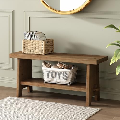 HOKYHOKY Wood Entryway Bench - 39.4" Farmhouse Long Storage Bench, Indoor