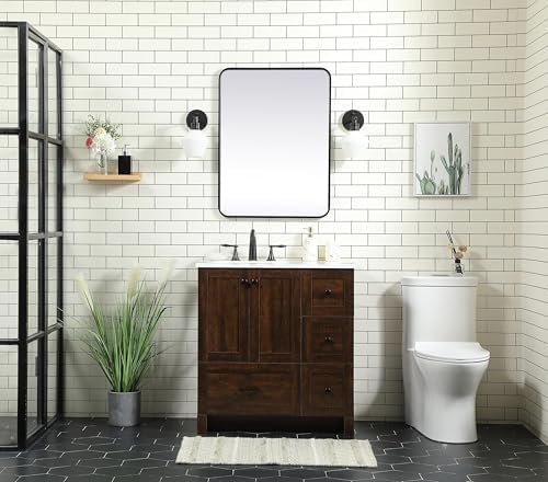 32" Pre-Assembled Bathroom Vanity with Sink, Engineered Wood, Ivory White Engineered Marble Countertop Attached, Single Rectangle Porcelain Sink, 4 Soft-Close Drawers, Expresso