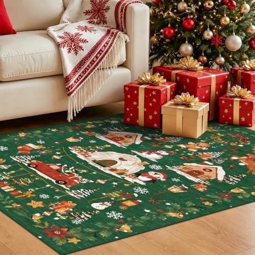Vintage Christmas Runner Rug 2x8: Santa Claus Runners for Hallways Kitchen Non-Slip Washable Entryway Bathroom Rugs Winter Soft Low Pile Floor Carpet for Bedroom Holiday Decoration Present（2x8，Green）