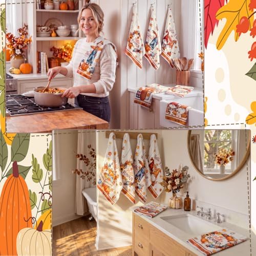 Redbaker 6 Pcs Fall Kitchen Towels Scarecrow Pumpkin Funny Dishcloth