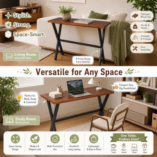 Bar Table, 55.2"L×41.3"H, Rectangular Console Table for Narrow Space, X-leg