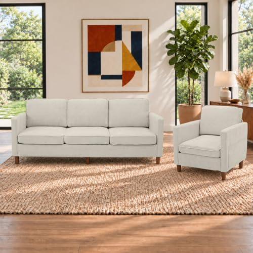 Kingfun Couch Set for Living Room, 3 Seater Chenille Sofa and Armchair