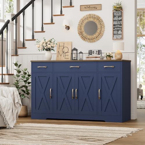 HOSTACK Kitchen Buffet Sideboard Storage Cabinet, Coffee Bar Cabinet, Blue