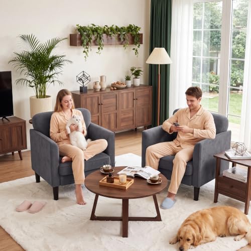 Kromax Accent Chair for Living Room Set of 2, Comfy Reading Armchair, Grey