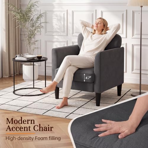 Kromax Accent Chair for Living Room, Comfy Upholstered Armchair, Grey