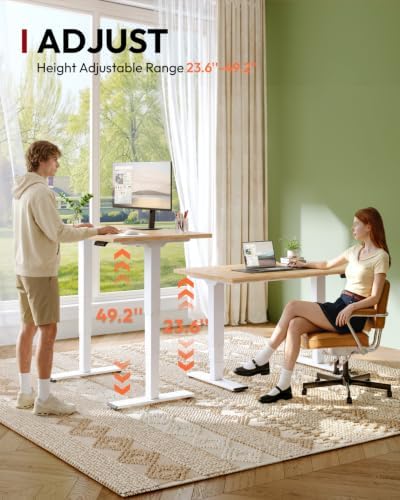 SANODESK Solid Rubberwood Standing Desk Dual Motor 55"x28" Maple/White
