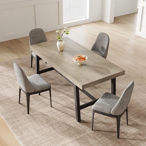 Garvee 63" Sturdy Dining Table, Wood Top Kitchen Table, Grey