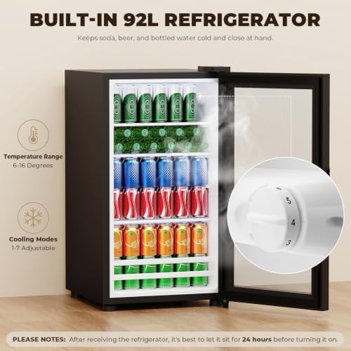 Snack Bar Cabinet with Fridge Included for Home Theater, Black