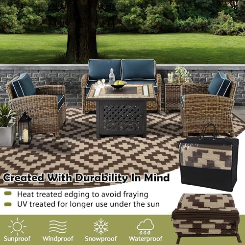 SAND MINE Reversible Mats, Plastic Straw Rug, Modern Area Rug, Large Floor Mat and Rug for Outdoors, RV, Patio, Backyard, Deck, Picnic, Beach, Trailer, Camping (6' x 9', Brown & Beige)