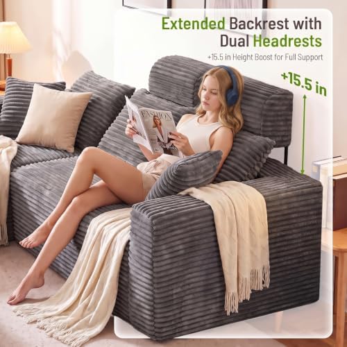 96" Boneless Couch, High Back Support L Shaped Oversized Living Room Sofa