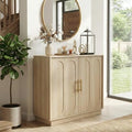 holzart 31.5" Modern 2 Door Storage Cabinet, Light Oak Sideboard Buffet Cabinet with Gold Handles, Fluted Wood Accent Cabinet for Living Room, Entryway Console, Home Office Printer Stand