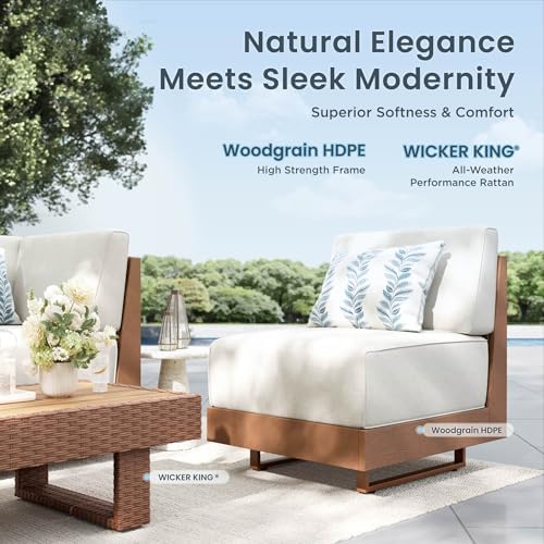 PHI VILLA 5 Piece Wicker Patio Sectional Furniture Set 8.7" Thick Cushions