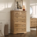 Farmhouse 6 Drawers Dresser Chests for Bedroom, Natural Oak Wood Dressers