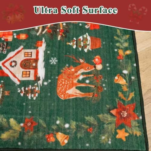 Vintage Christmas Runner Rug 2x8: Santa Claus Runners for Hallways Kitchen Non-Slip Washable Entryway Bathroom Rugs Winter Soft Low Pile Floor Carpet for Bedroom Holiday Decoration Present（2x8，Green）