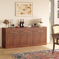 Evermagin 67" Fluted Walnut Sideboard Buffet Cabinet with 3 Drawers