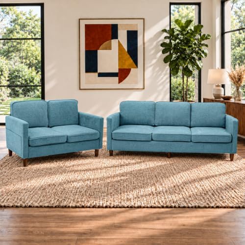 Kingfun Couch Set for Living Room, 3 Seater Chenille Sofa and Loveseat