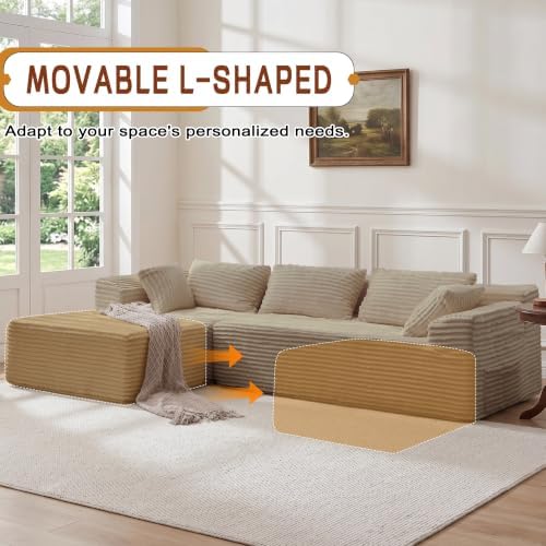 Korser 110" L-Shaped Modular Sectional Sofa with Chaise, Boneless Comfy Corduroy Fluffy Couch with Deep Seat and Side Pockets, Flexible Module Combination for Living Room, No Assembly, Side Pockets