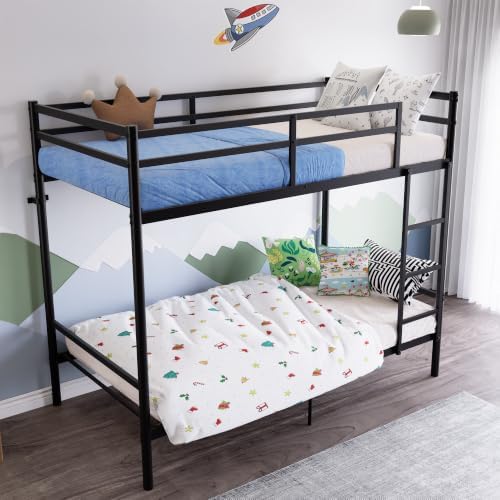 Bellemave Twin Over Twin Bunk Beds, Metal Bunk Bed Frame with Ladder and Full-Length Guardrail for Kids, Adults, Black