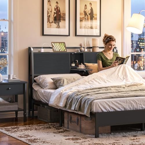 MAHANCRIS Headboard Queen Size with 2 Power Strips and Flip Door Storage