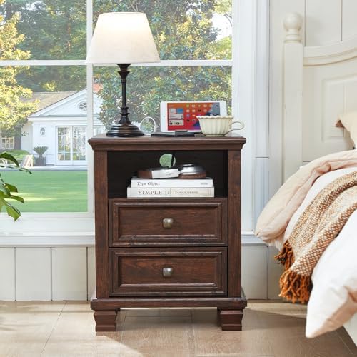 SAVOR LIFE Farmhouse Bedroom Dresser Sets 3 Piece, Walnut