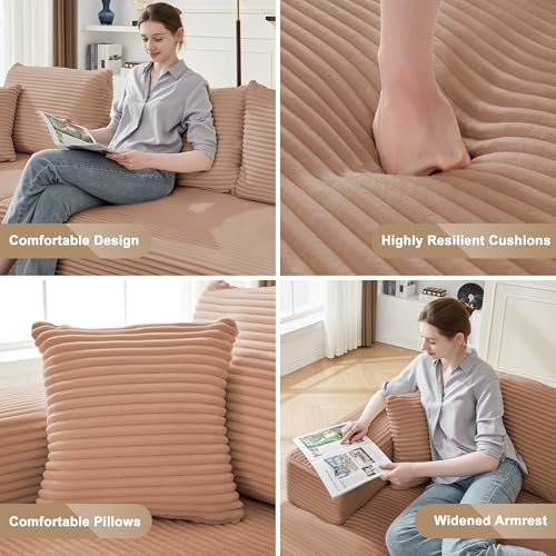 Mangodan 110” Boneless Couch, Cloud Sectional Sofa for Living Room, Camel
