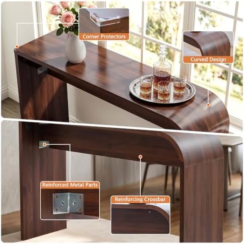 Curved Counter Height Bar Table, Narrow High Top Pub Dining Table - Walnut
