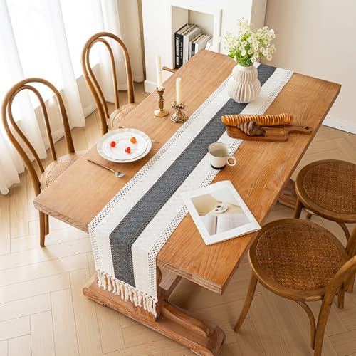 FEXIA Farmhouse Table Runner for Home Decor 12x90 Grey Fall Home Decor