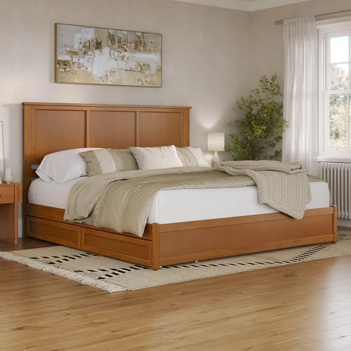 AFI, Felicity King Platform Bed with Panel Footboard & Storage Drawers, Light Toffee