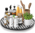 AMH18-Inch Black and White Checkerboard Lazy Susan Decorative Tray